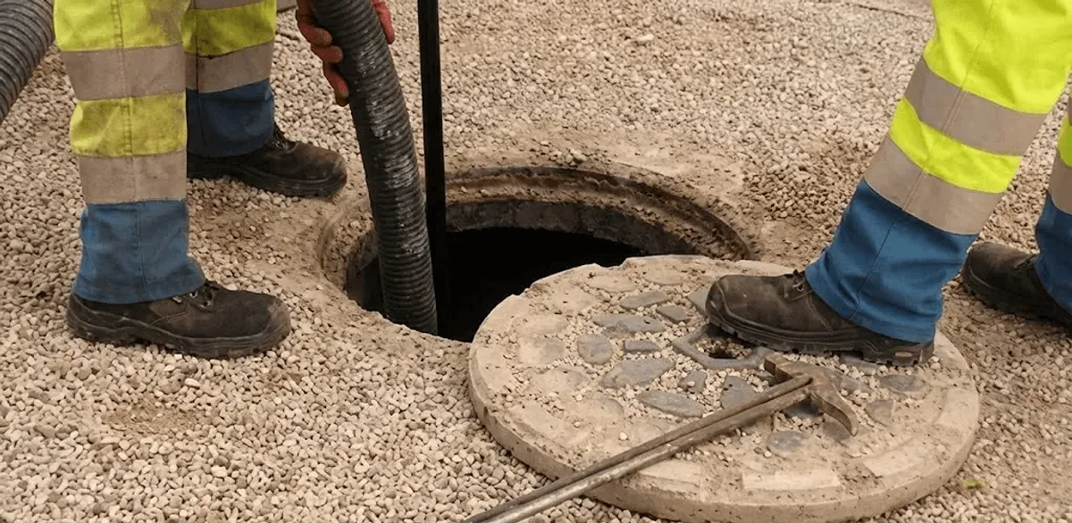 Drain cleaning crew clearing a sewer access point with professional equipment in Aurora, CO