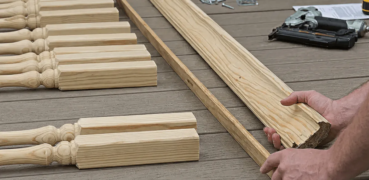 Handrail installation materials and wood components for stair rail work in Aurora, CO